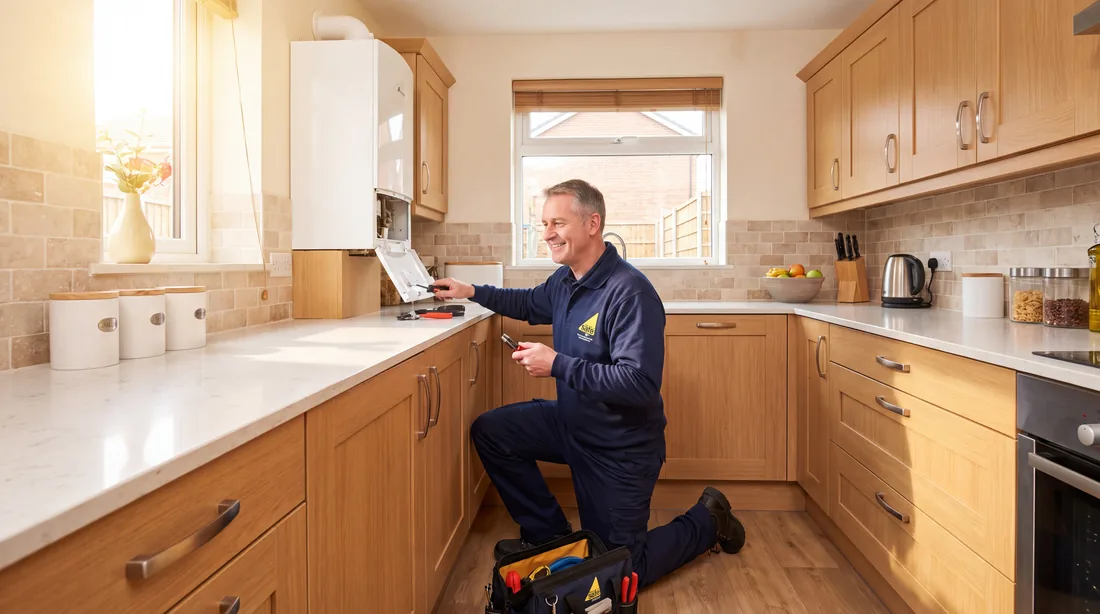 Our Gas Safe engineer servicing a boiler