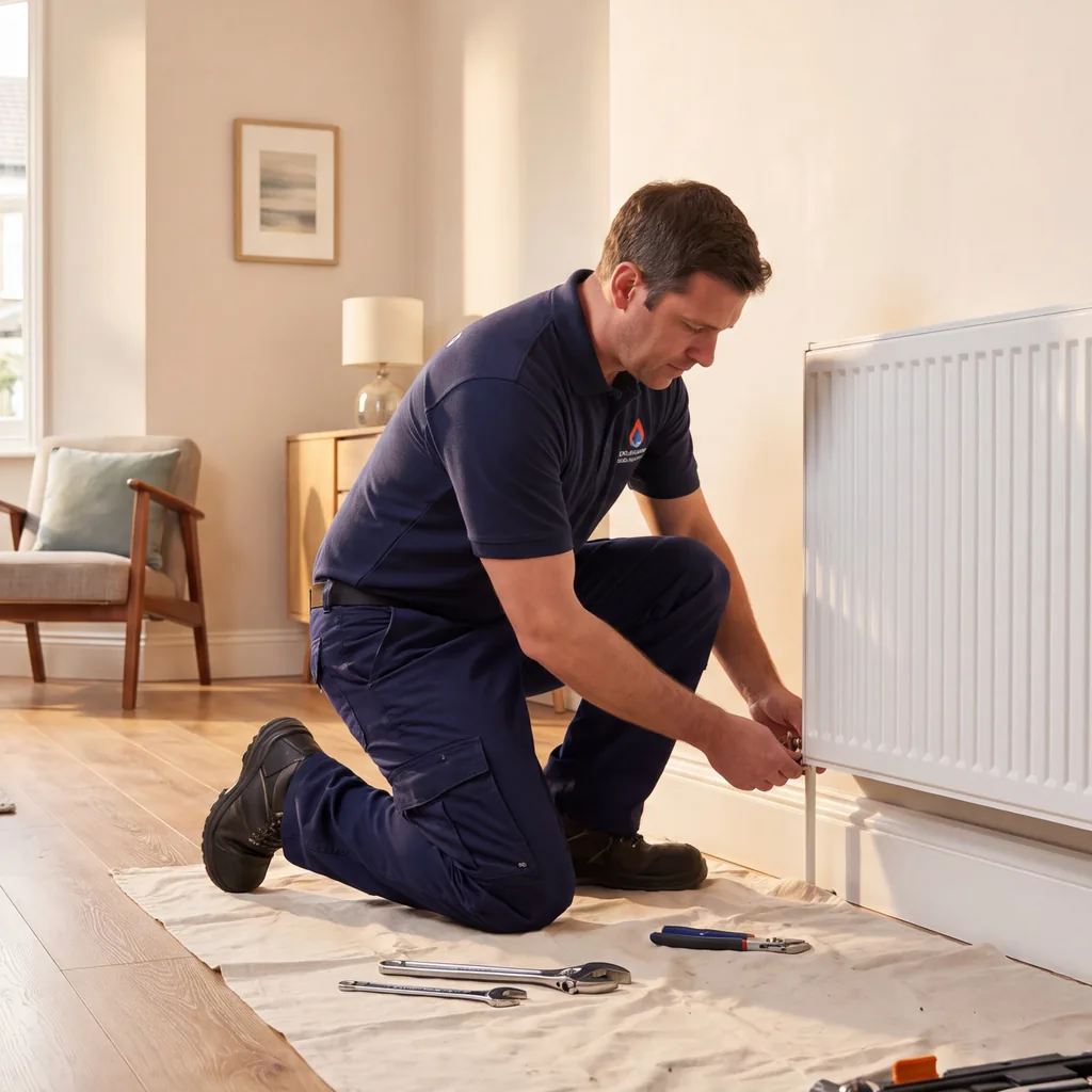 A Gas Safe registered engineer checking a boiler in a Tipton home